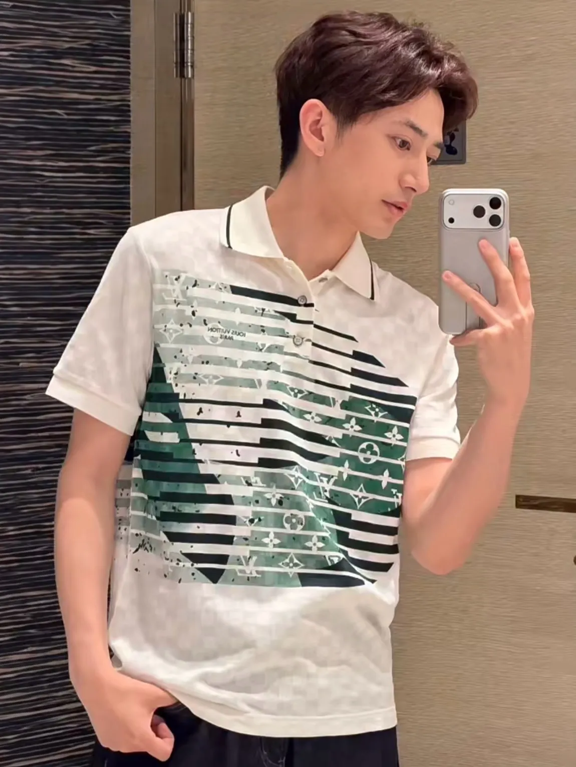Louis Vuitton/Louis Vuitton dark checkerboard print Polo short sleeves